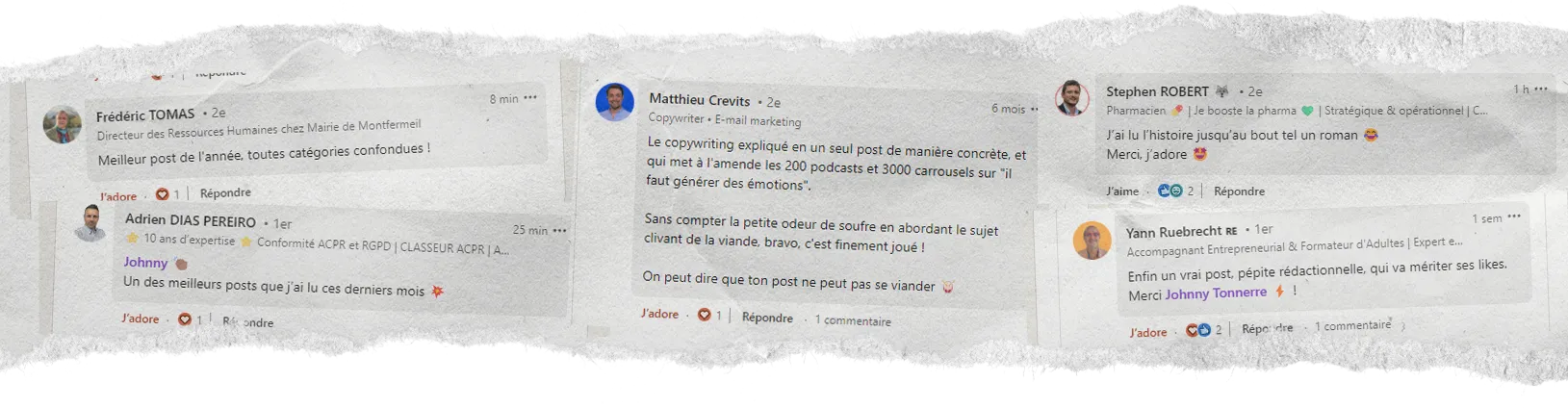 Témoignages LinkedIn de lecteurs de Johnny Tonnerre